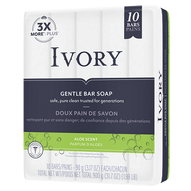 Wholesale Ivory Gentle Bar Soap Aloe Scent (10x90g)