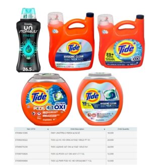 Wholesale Tide LQ 100LD/Pods 48 & 61ct/DownyBeads 26.5oz DIS