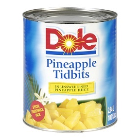 Wholesale Dole Pineapple Tidbits in Unswtened Juice (2.84L)