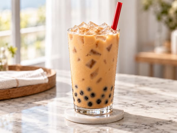 Iced bubble milk tea in a glass